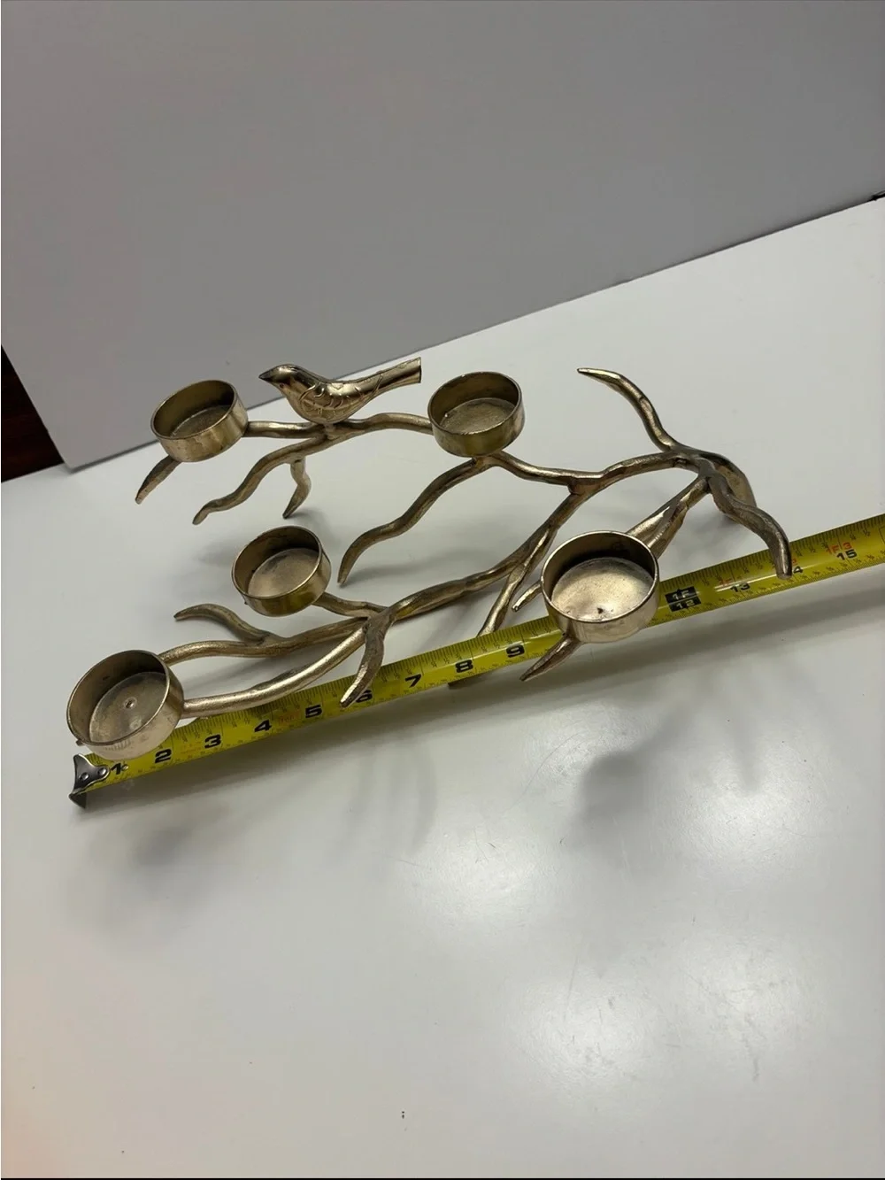 Vintage gold, color, bird and branch five votive candle holder decor